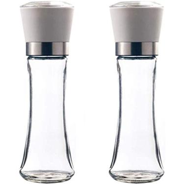 Imagem de Conjunto de moedor de sal e pimenta, refil de moedor de pimenta profissional, conjunto de 2 moedores de sal e pimenta - Conjunto de moedor de sal e pimenta fácil de usar e ajustável (Cor: Branco)