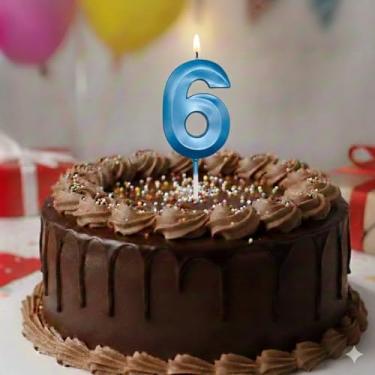 Imagem de Vela De Aniversário Design Número Com 7Cm Silver Festas Azul (Número 6)