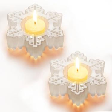 Imagem de Suporte de vela de vidro, 2 peças de castiçais de vidro floco de neve para Natal, mesa de casamento, centro de mesa, festa de aniversário e decoração de casa, cobertura