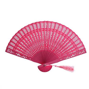 Imagem de Ventilador de mão dobrável para, ventiladores dobráveis, 1 peça ventilador de mão esculpido em madeira vintage chinês ventilador dobrável presentes decoração de casa ventilador de bolso festa de