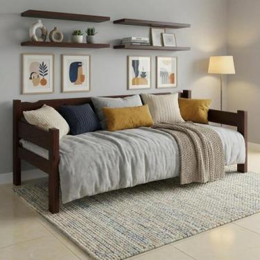 Imagem de Sofá Cama Reforçado Madeira Maciça Castanho Repleta