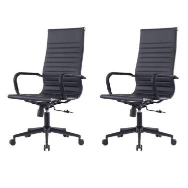 Imagem de Kit 2 Cadeiras Escritório Manhattan Black Esteirinha Presidente Fratini Pu Preto Base Rodízio Preto