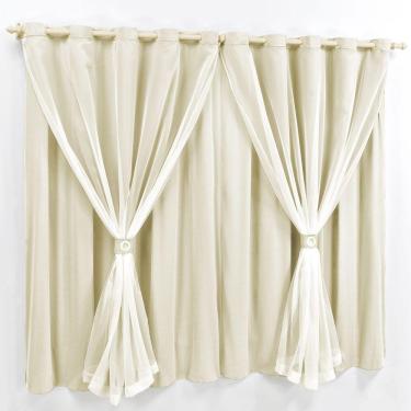 Imagem de Cortina 3 Mts Sala Quarto Malha Com Voal Trilho Suisso Baratissima Palha