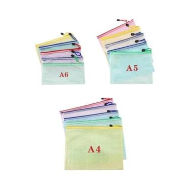 Imagem de Pasta De Armazenamento De Papelaria A4 A5 A6, Bolsa De Malha Com Zíper