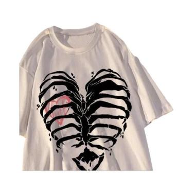 Imagem de Camiseta Feminina Preta Estilo Coreano Harajuku Y2K Punk Gótica Com Es