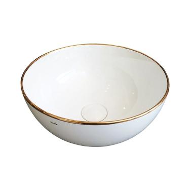 Imagem de Cuba Pia de Apoio Para Banheiro Branca e Rose Gold Cerâmica Reno RC 173