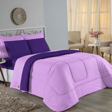 Imagem de Kit Edredom Dupla Face + Jogo De Lençol Queen Nobre 7 Peças Malha 100%