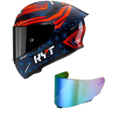 Imagem de Capacete KYT TT Course Fernandez 2022 Azul e Vermelho Mais Viseira Camaleão-Masculino