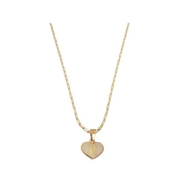 Imagem de Colar Cartier 50Cm Coração Branco Letra H Banhado Ouro 18K