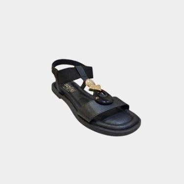 Imagem de Sandália Sofilli Preta – Rasteira com Detalhe Dourado-Feminino