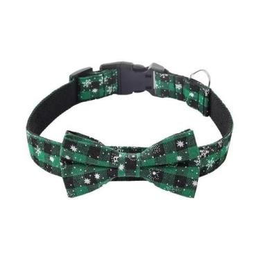 Imagem de Coleira De Natal Xadrez Com Floco De Neve E Gravata Borboleta, Fivela 