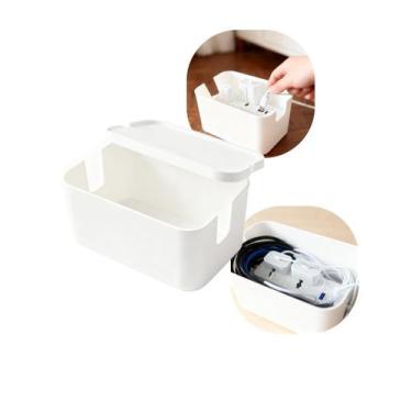 Imagem de Caixa Organizadora De Cabos e Tomadas Com Tampa Moderna Para Organizaç