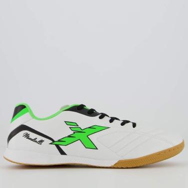 Imagem de Chuteira Oxn Mundialli 3 Futsal Branca e Verde-Masculino