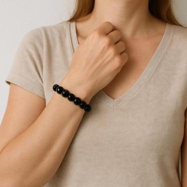 Imagem de Pulseira Obsidiana Negra 10Mm Pedra Proteção Estilo Energia - Palaziun