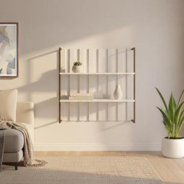 Imagem de Estante Ripada MDF Branco com Prateleiras e Tubo Ouro Velho Carraro