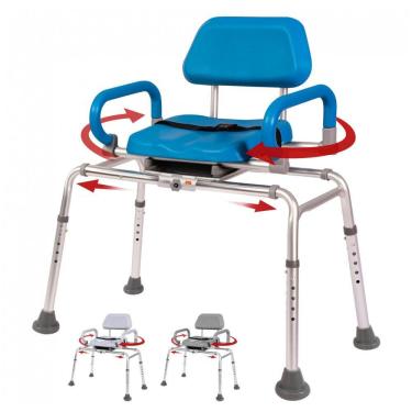 Imagem de Cadeira de Banho Móvel para Idoso com Assento Giratório, suporta até 180 kg, PLATINUM HEALTH, Azul