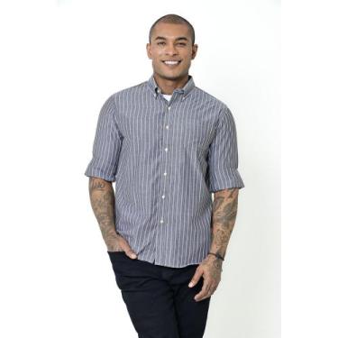 Imagem de Camisa Social Masculina Listrada Manga Longa Camisaria Colombo, Preto,