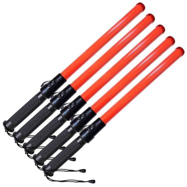 Imagem de Bastao Sinalizador Viario LED  Kit 5 Apito Transito Emergencia Obra Balizador Frentista Manobrista Segurança