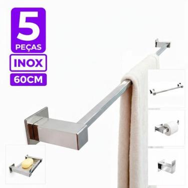 Imagem de Porta Toalha Inox 60cm - Kit Acessórios Banheiro 5 Peças - Decora