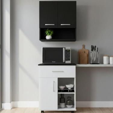 Imagem de Conjunto Armário Cozinha 2 Portas e Balcão para Microondas com Gaveta 