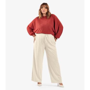 Imagem de Calça Pantalona Linho Plus Size Secret Glam Bege, Plus G3, Bege