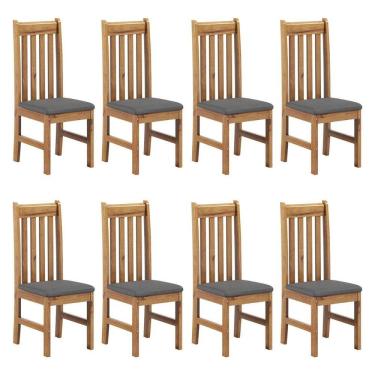 Imagem de Kit 8 Cadeiras Madeira Maciça com Assento Estofado Bielefeld Nogueira/Cinza