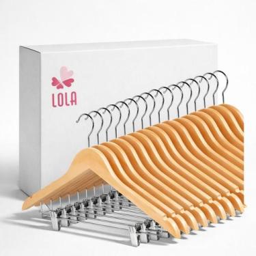 Imagem de Cabide de Madeira Com Presilhas Kit com 10 Pecas - LOLADECOR