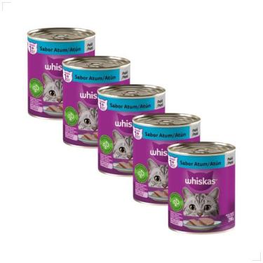 Imagem de Kit 5 Ração Úmida para Gatos Adultos WHISKAS Lata Patê 290g Sabor:Fran