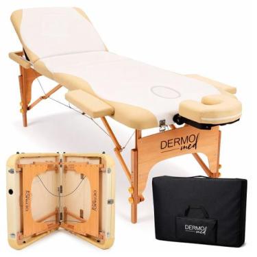 Imagem de Maca Portátil Dobrável Mesa Massagem Estética Akmed, Creme com Branco