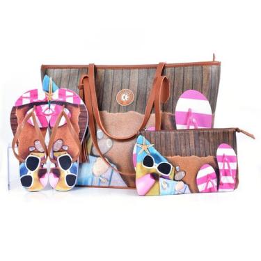 Imagem de Kit Praia Feminino Bolsa Chinelo Nécessaire  Estilo e Praticidade - LI