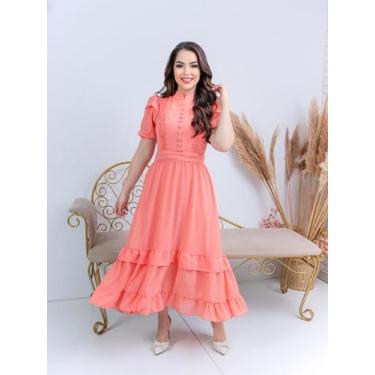 Imagem de Vestido Maxi Midi Rodado Festa Convidada Com Babado - Fashion, Coral, 