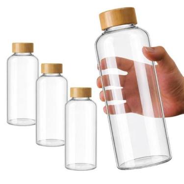 Imagem de Kit 3 Garrafa Squeeze De Vidro Água Chá Suco 1 Litro Tampa Bambu - CLI