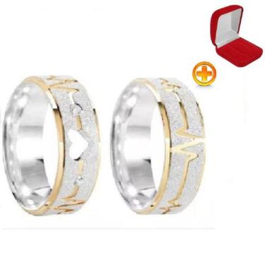 Imagem de Par Aliança Prata Namoro Coração Vazado Ouro 6mm - Carrken,  FEMININO 