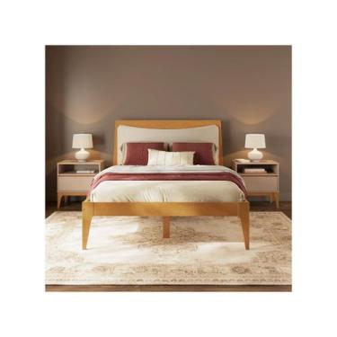 Imagem de Cama de Casal em Madeira Maciça com Cabeceira Estofada Bento Yescasa