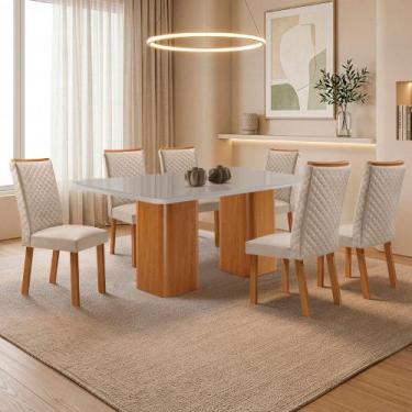 Imagem de Mesa de Jantar Eloise 180cm Tampo MDF Vidro Canto Copo com 6 Cadeiras 