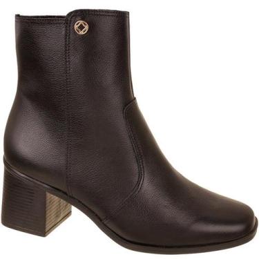 Imagem de Bota Feminina Bebecê Cano Curto Salto Bloco Couro T6210-101, 37, Preto