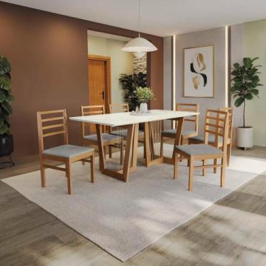 Imagem de Conjunto Sala de Jantar Elisa em Madeira Maciça 6 Cadeiras Boucle Cinz