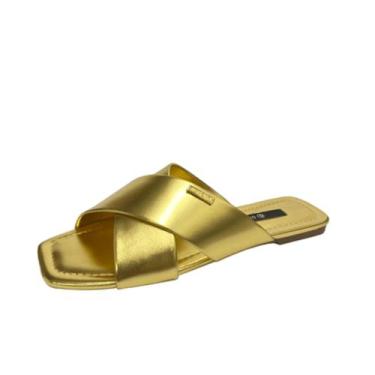 Imagem de Chinelo Rasteira Rosa Bico Quadrado Dumond, Ouro, 38