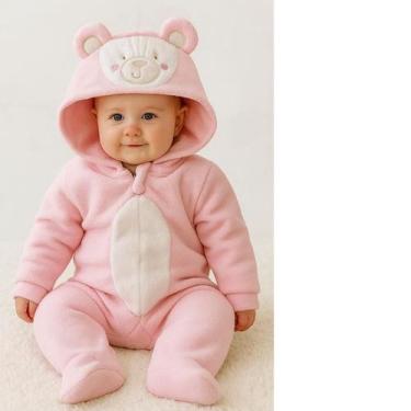 Imagem de Macacão bebê infantil quentinho inverno com pezinho - Manu baby, Branc