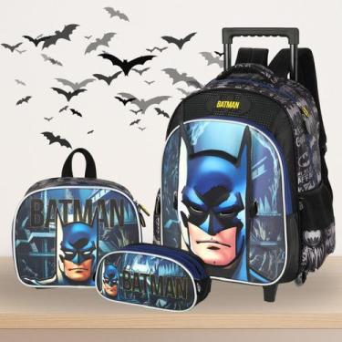 Imagem de Kit Mochila com Rodas + Lancheira Térmica + Estojo Triplo Batman - lux