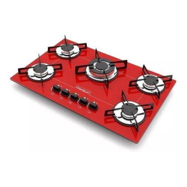 Imagem de Fogão Cooktop Chamalux 5 Bocas Tripla Chama Vermelho 110v/220v Trempe 