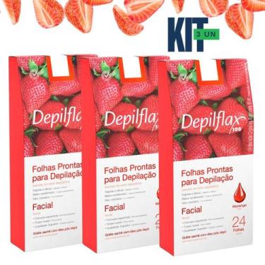 Imagem de Kit 3 Folhas Prontas Faciais Depilflax Morango 24 Folhas