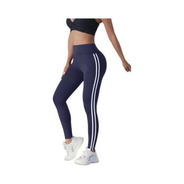 Imagem de Leggings Esportivas Femininas De Cintura Alta Com Listras, Slim, Para 