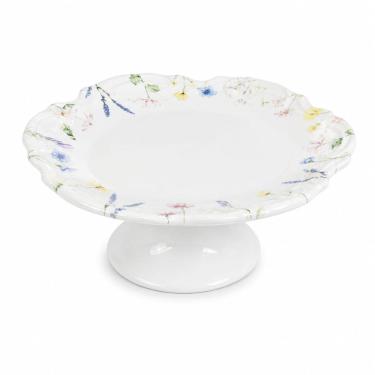 Imagem de Prato Porta Bolo Primavera para Bolo Torta Docinhos Cerâmica Mesa Posta Branco Scala 28CM