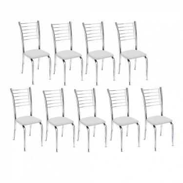 Imagem de Kit 9 Cadeiras Iara Cromada Para Cozinha Branco