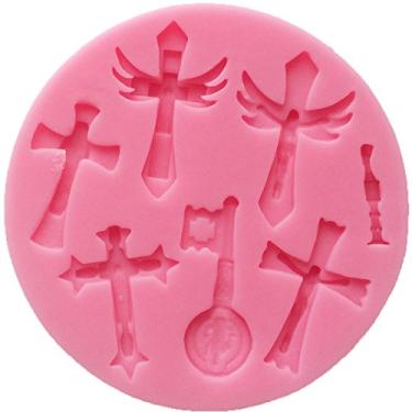 Imagem de Funshowcase Crucifixo de chave de soquete de vela de crucifixo sortido - molde de silicone para doces cruzados, para decoração de bolo de fondant, topo de cupcake, argila de polímero, artesanato, epóxi de resina, fabricação de joias, 103 x 103 x 10 mm