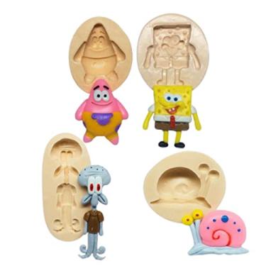 Imagem de Confeitaria dos moldes, F676 MOLDE DE SILICONE KIT BOB ESPONJA COM 4 MOLDES CONFEITARIA ARTESANATO