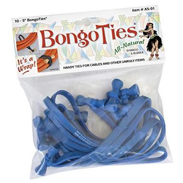 Imagem de BongoTies All Blue Bongo Ties A5-01-B - Pacote com 10 ~ abraçadeiras profissionais feitas de borracha natural e bambu ~ Laços práticos para cabos e outros itens indisciplinados