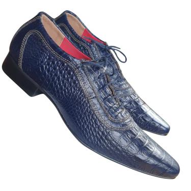 Imagem de Sapato Masculino Italiano em Couro Oxford - Azul Escama - Blue Croco