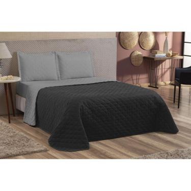 Imagem de Kit Colcha Cobre Leito Casal Queen Dupla Face Preto/Cinza
